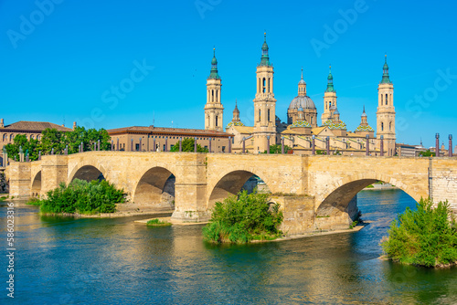 basilica de nuestra senora de pilar and puente de piedra in Zaragoza, Spain