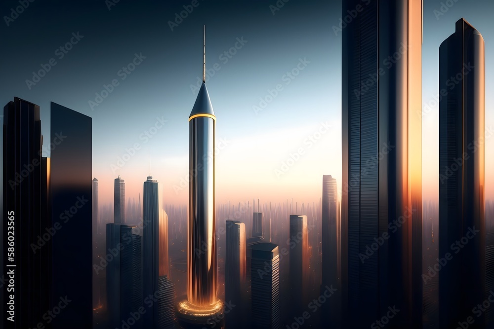 Obraz premium Rendering of UFO Above the City. Generative AI. 