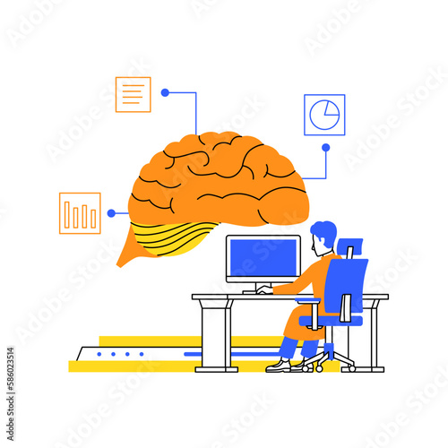 augmented brain artificial intelligence thinking interactive with engineer programming from desk automation duo tone illustration