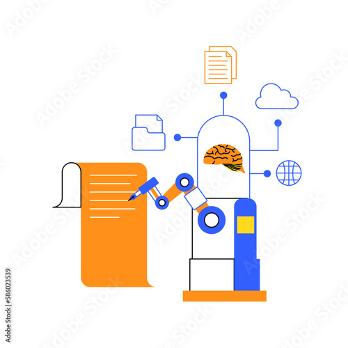 artificial intelligence big data server thinking for auto writing summary technology automation duo tone illustration