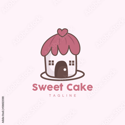 Sweet Cake Logo Design, Birthday Bread Vector, Simple Design Bakery Icon Template Illustration