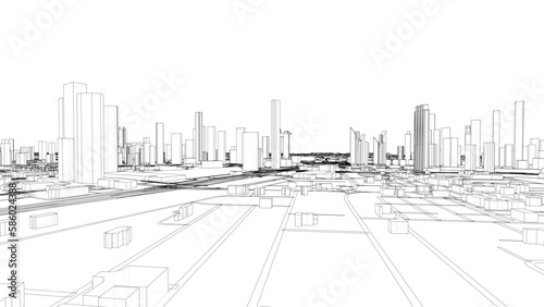 Outline city concept vector. Wire-frame style