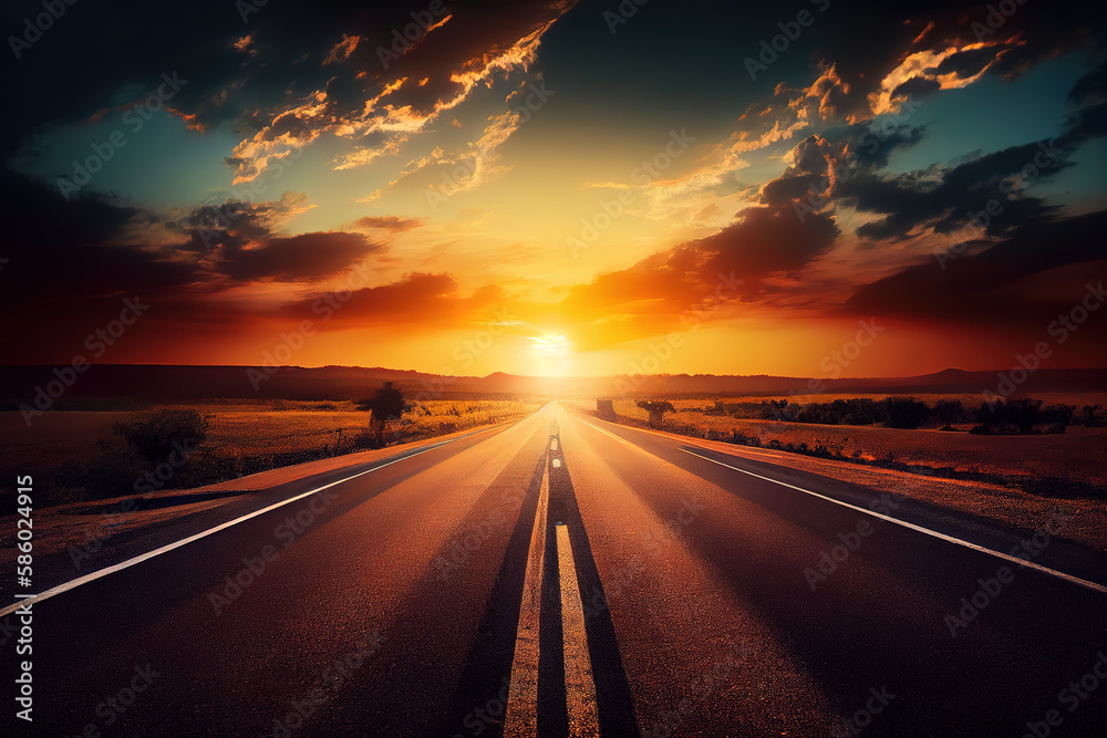 Naklejka premium A new modern asphalt road passing through the forest. Generative Ai