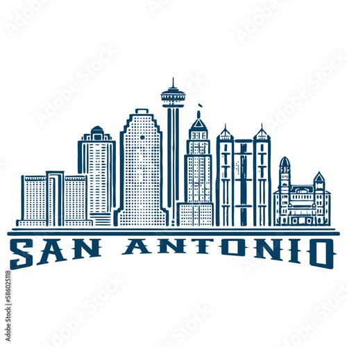 Vector illustration of San Antonio, monochrome horizontal poster with linear design famous american city scape