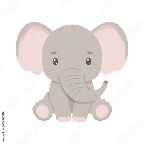 Cute elephant in cartoon style. Vector baby animal isolated on white.