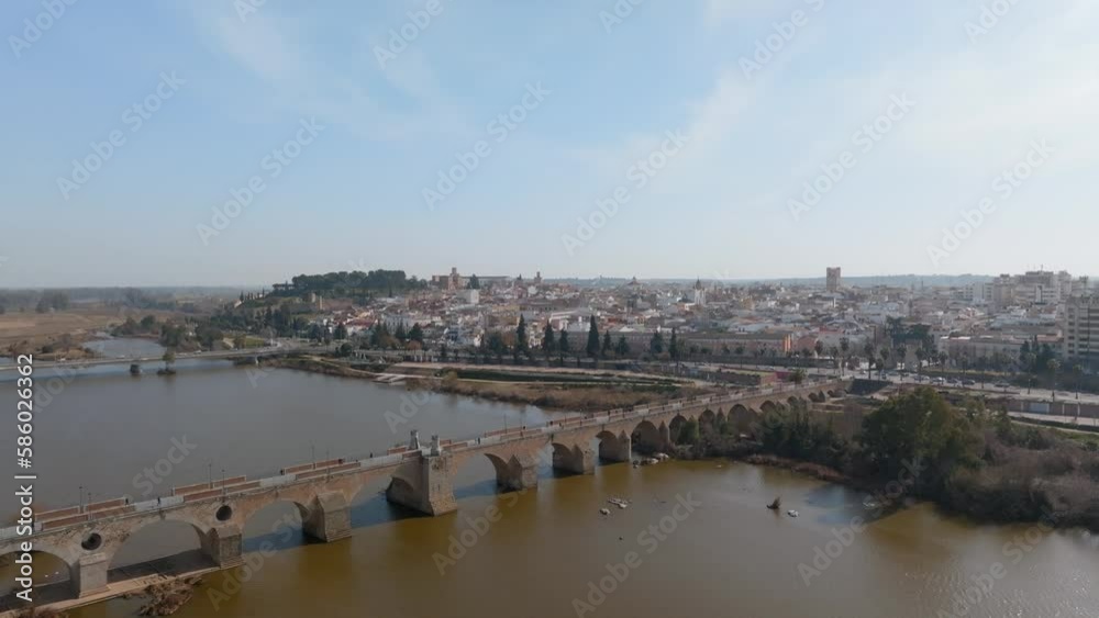 Suspended Unique Viejo Bridge Over Water Canal, Badajoz, Spain Suspended Unique Viejo Bridge Over Water Canal, Badajoz, Spain