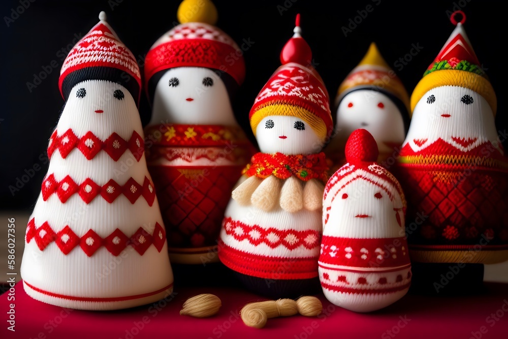 Rendering of The Bulgarian Tradition of Martenitsa Dolls. Generative AI. 