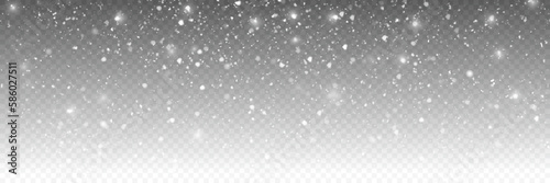 Snowfall isolated on transparent background. Magic snowfall winter effect. Vector falling snow template