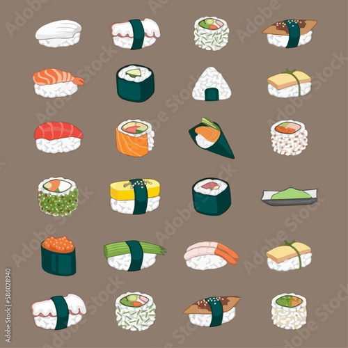 Set of sushi. Hand drawn watercolor vector illustration