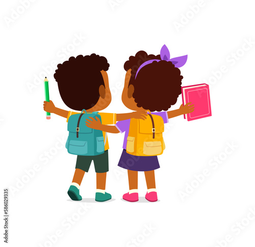 little kid holding hand with friend and go to school