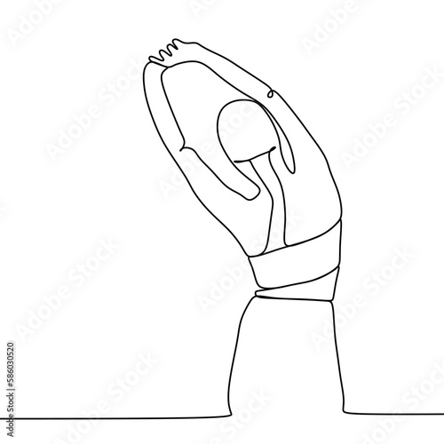 continuous line drawing. sport woman doing yoga on white background.