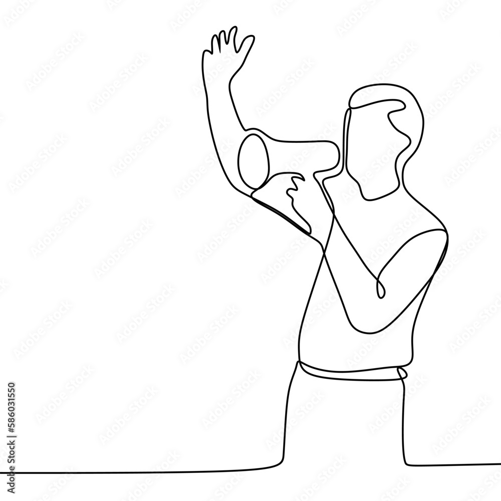 One single line drawing of young happy CEO holding a laptop to read business contract agreement. Business deal successful celebration concept. Continuous line draw graphic design vector illustration