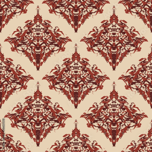 Ethnic Damask Pattern red tone on beige background. Design for fabric, carpet, tile, background and wallpaper