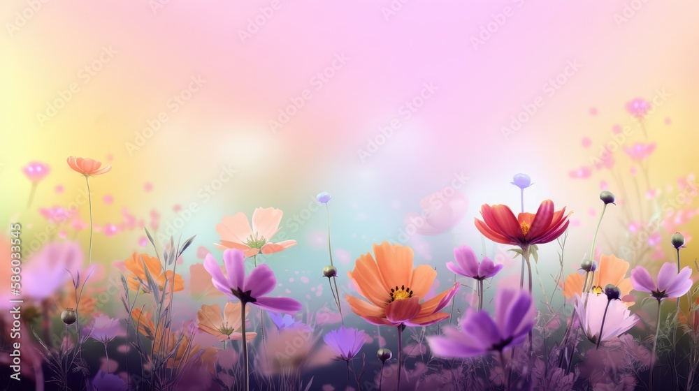 Obraz premium beautiful flowers field background illustration, made with generative ai