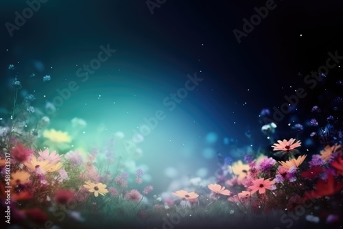 beautiful flowers field background illustration, made with generative ai © alesta