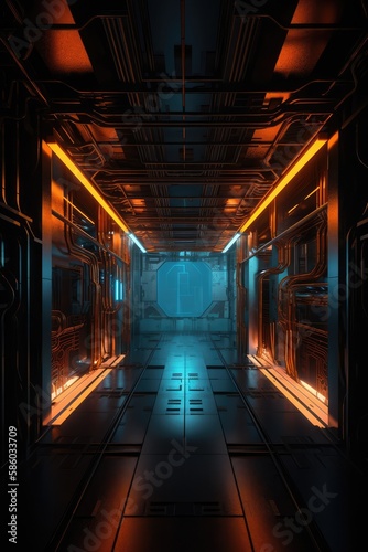 Fototapeta Naklejka Na Ścianę i Meble -  Interior of a spaceship or futuristic scene made with generated ai