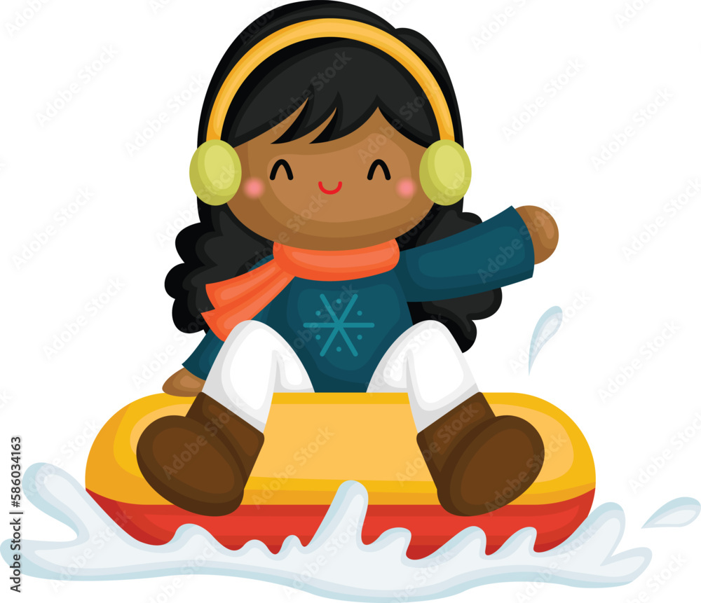 a vector of a girl on a snow sled a vector of a girl on a snow sled