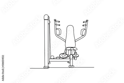 Single one-line drawing a pectoral machine for chest muscle exercise. fitness tools concept. Continuous line drawing design graphic vector illustration.