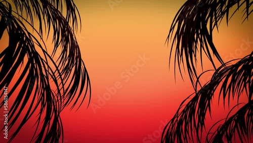Silhouette of palm trees border gently waving on a sunshine background. Sunset palm frame with gradient colors.