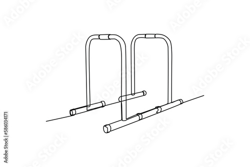 Single one-line drawing an adjustable dip bar to build body strength. fitness tools concept. Continuous line drawing design graphic vector illustration.