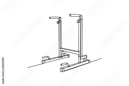 Single one-line drawing a dip bar in fitness practice room. fitness tools concept. Continuous line drawing design graphic vector illustration.