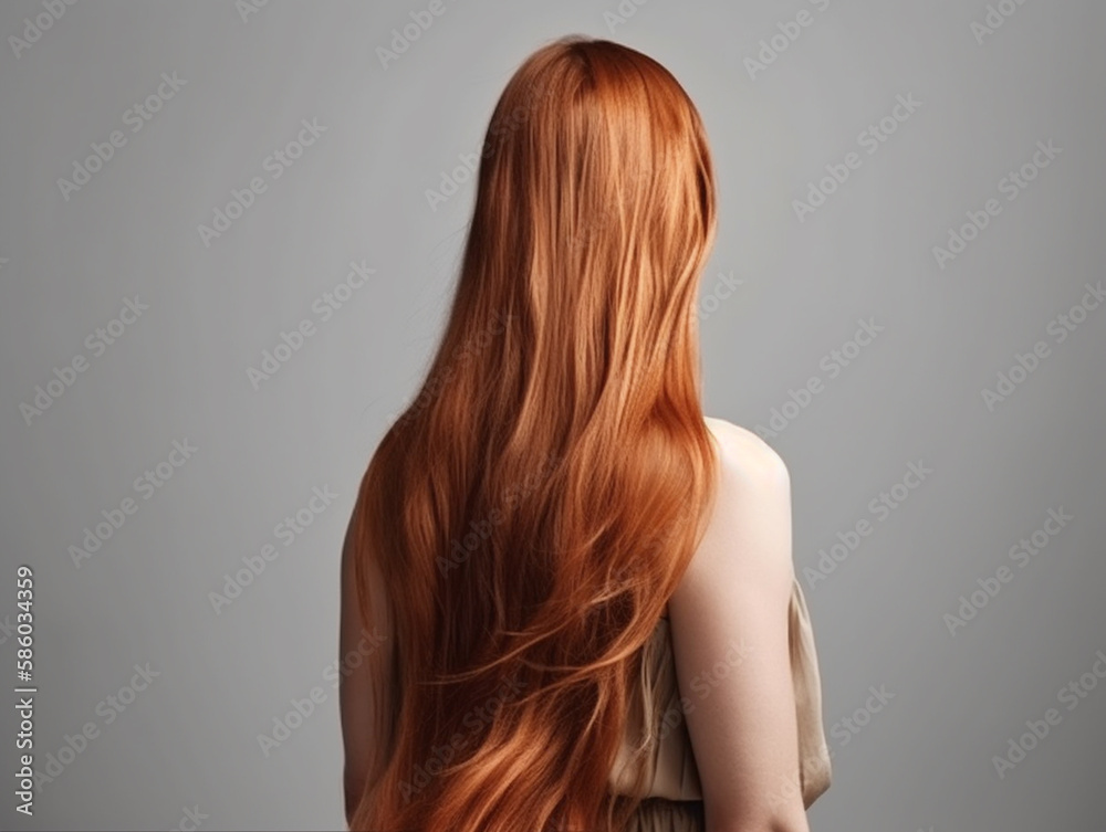 Woman with long and shiny hair on isolated background. back view. Generative AI Woman with long and shiny hair on isolated background. back view. Generative AI