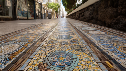 street floor with mosaic detail shot generative ai