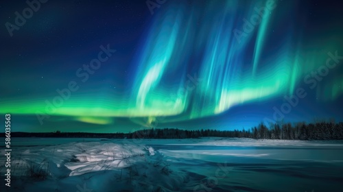 Northern lights in the sky of Russia. Aurora borealis. Generative AI