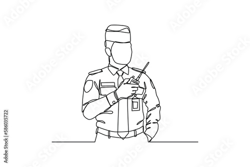 Continuous one-line drawing airport officials are doing an official report. Airport activity concept. Single line drawing design graphic vector illustration