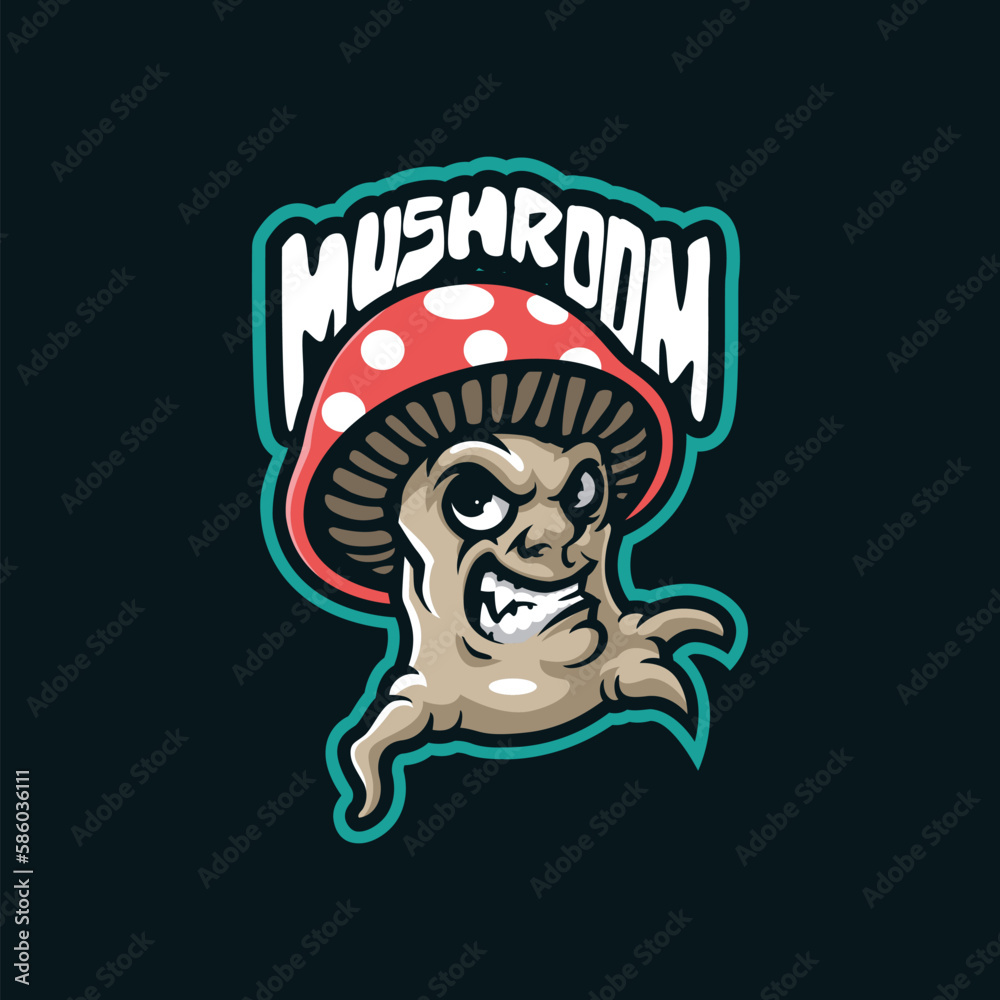 Mushroom mascot logo design with modern illustration concept style for badge, emblem and t shirt printing. Angry mushroom illustration.
