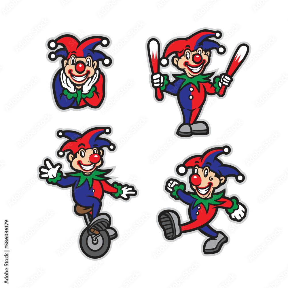 Fototapeta premium Clown mascot logo design with modern illustration concept style for badge, emblem and tshirt printing. Funny clown illustration.