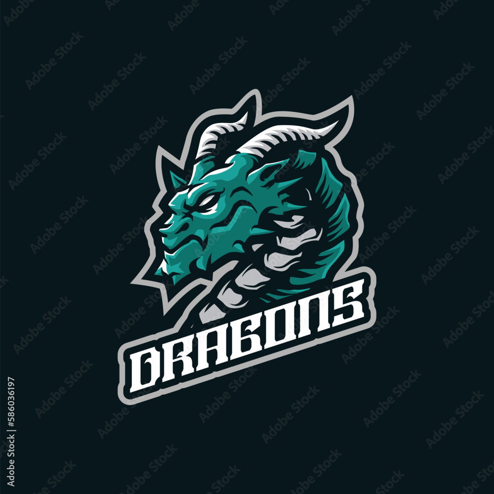 Dragon mascot logo design with modern illustration concept style for badge, emblem and tshirt printing. Dragon head illustration for sport and esport team.