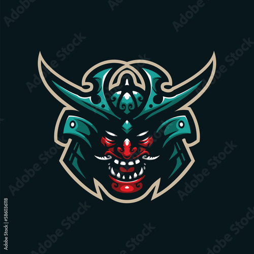 Samurai mascot logo design with modern illustration concept style for badge, emblem and t shirt printing. Samurai head illustration for sport and esport team.