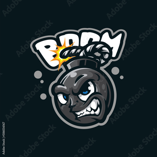 Boom mascot logo design with modern illustration concept style for badge, emblem and t-shirt printing. Angry bomb illustration.