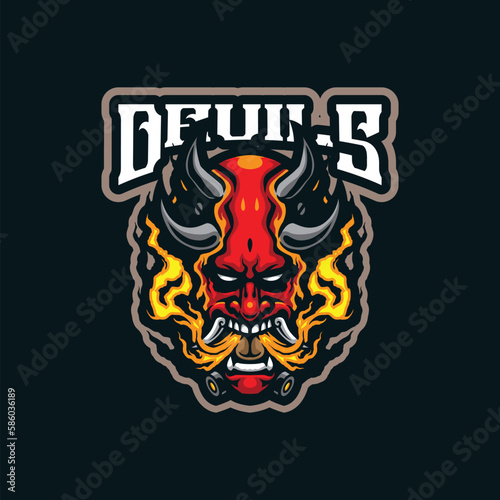Fototapeta Naklejka Na Ścianę i Meble -  Devils mascot logo design with modern illustration concept style for badge, emblem and tshirt printing. Angry devils illustration.