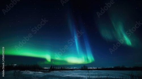 Northern lights in the sky of Canada. Aurora borealis. Generative AI © piai