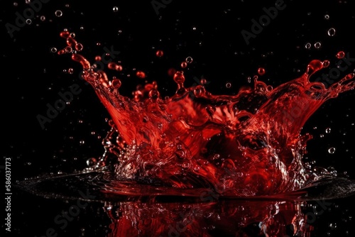 vibrant red water splash on a dark, black background created with Generative AI technology
