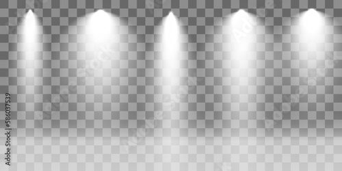 Set of Spotlight isolated on transparent background. Vector glowing light effect with white rays and beams. PNG. Vector illustration