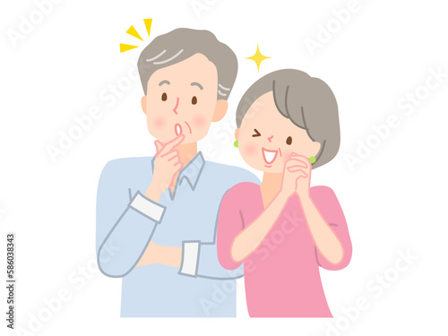 笑顔、閃く表情のシニア夫婦のイラスト素材