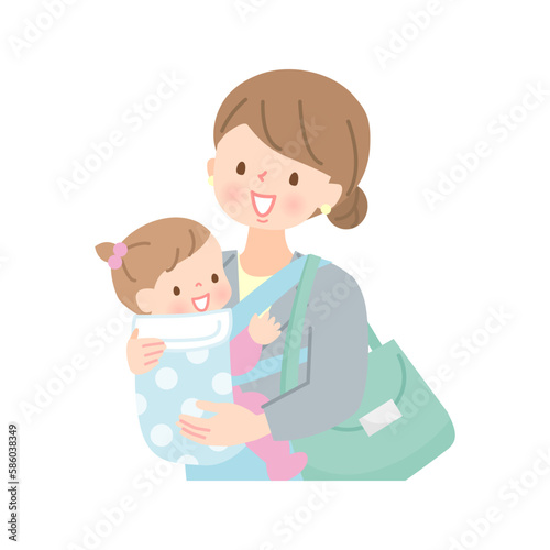 赤ちゃんを保育園に送り迎えをするスーツ姿のママ