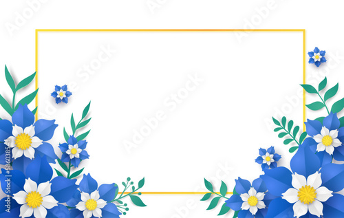 flower paper cut in vector art design with realistic shadows in pastel color tone . Frame or space for add the text label used for a magazine, web, signboard in shopping mall and the other.