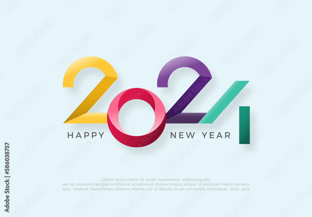 Happy new year 2024 vector. Premium colorful numbers with modern vector design for happy new year celebration. design for poster, banner, social media post greeting.