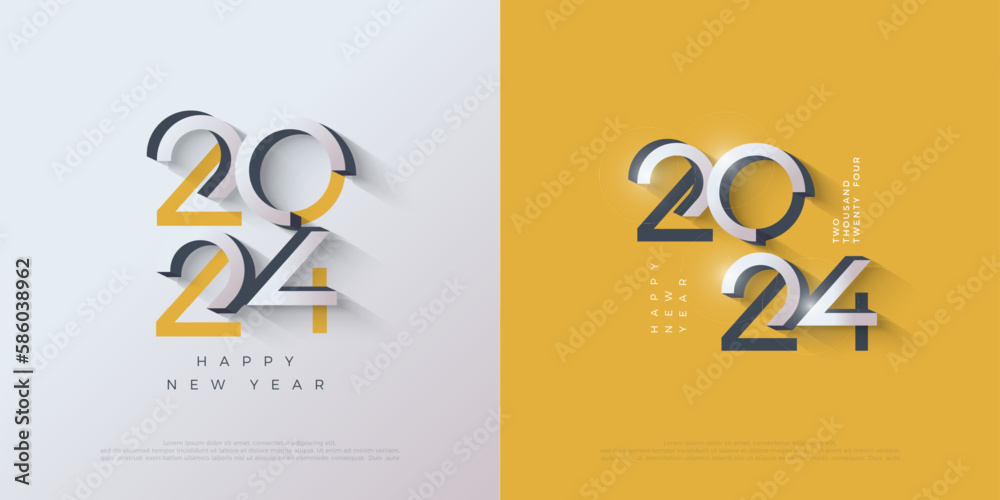 Happy new year 2024 with modern colorful 3d numbers, clean and elegant
