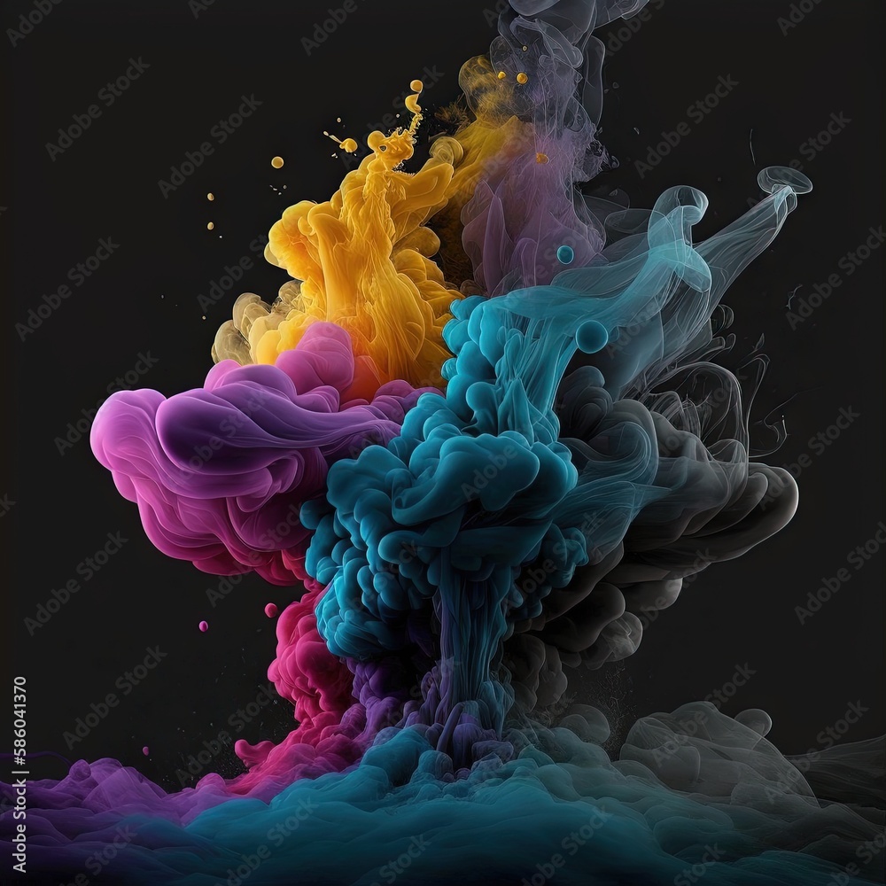 Fototapeta premium Colorful smoke, abstract background, wallpaper. Color bomb. Printable image. High quality. Generative AI