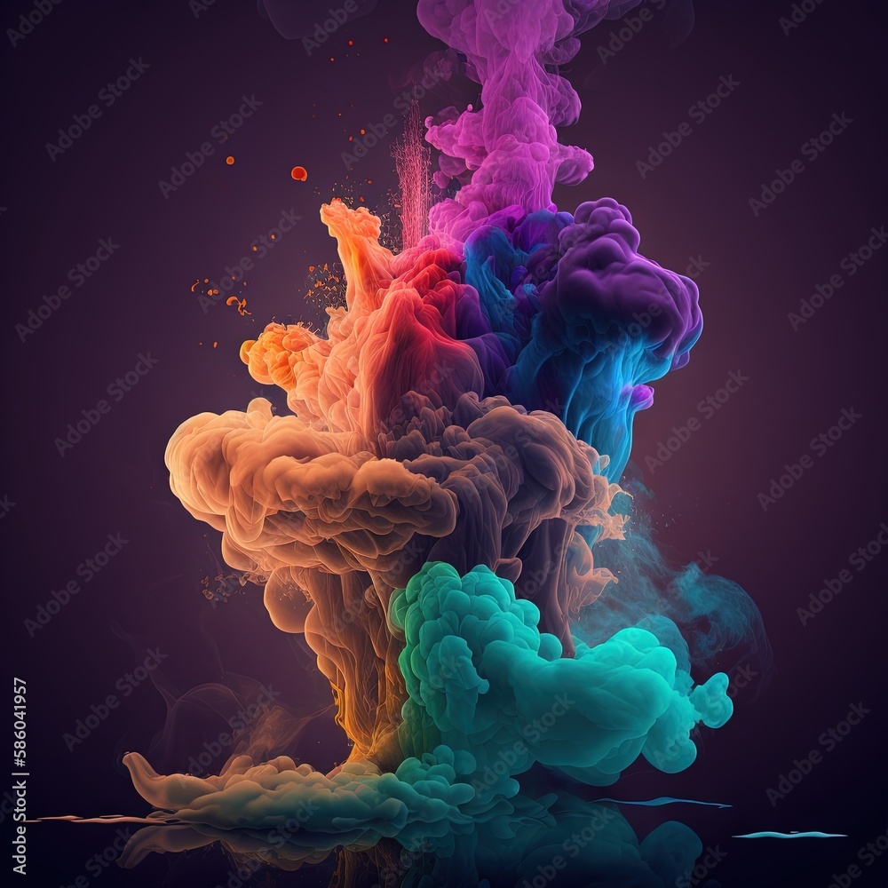Fototapeta premium Colorful smoke, abstract background, wallpaper. Color bomb. Printable image. High quality. Generative AI
