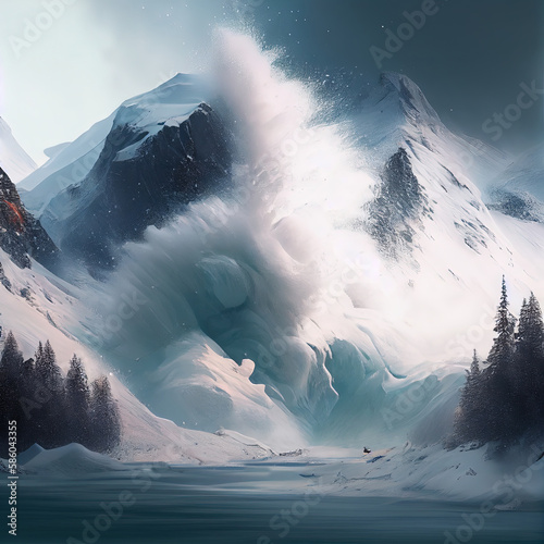 snow avalanche in the mountains, stock image
