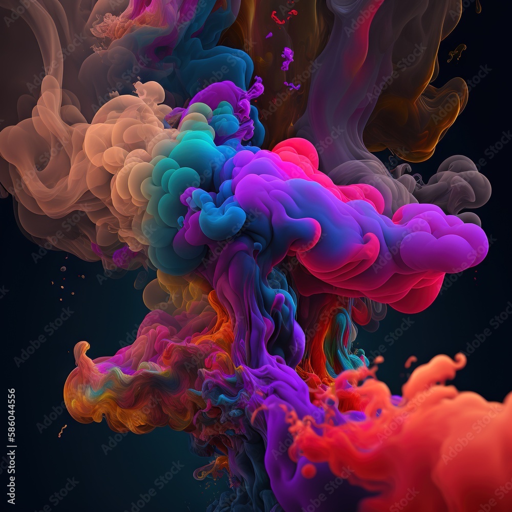 Obraz premium Colorful smoke, abstract background, wallpaper. Color bomb. Printable image. High quality. Generative AI