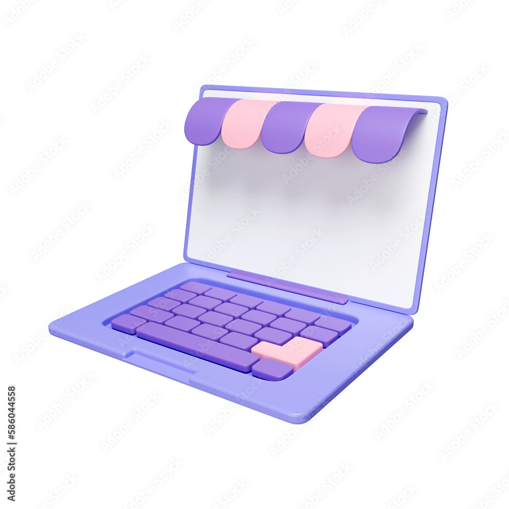 3d Online shopping, marketing and ecommerce business ideas, laptop with white screen and a red awning. icon isolated on white background. 3d rendering illustration. Clipping path. 3d Online shopping, marketing and ecommerce business ideas, laptop with white screen and a red awning. icon isolated on white background. 3d rendering illustration. Clipping path.
