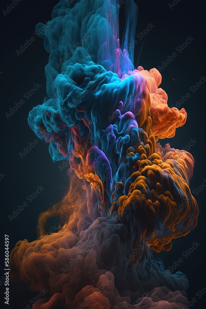 Fototapeta premium Colorful smoke, abstract background, wallpaper. Color bomb. Printable image. High quality. Generative AI