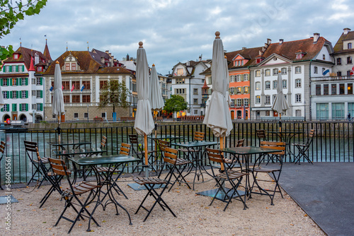 Restaurant with a view of Swiss town Luzern photo